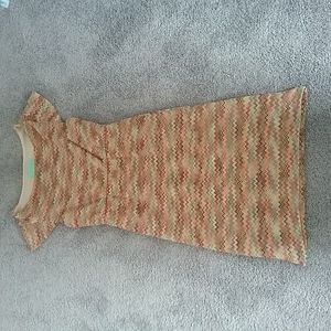 Cute cap sleeved, elastic waist multi color dress (gold, turquoise, pinks, brown